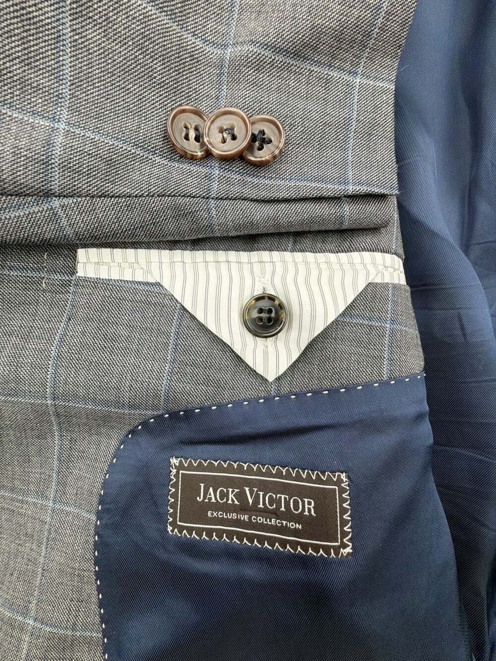 Jack Victor Windowpane Sport Coat Jacket Gray Wool Plaid 52R